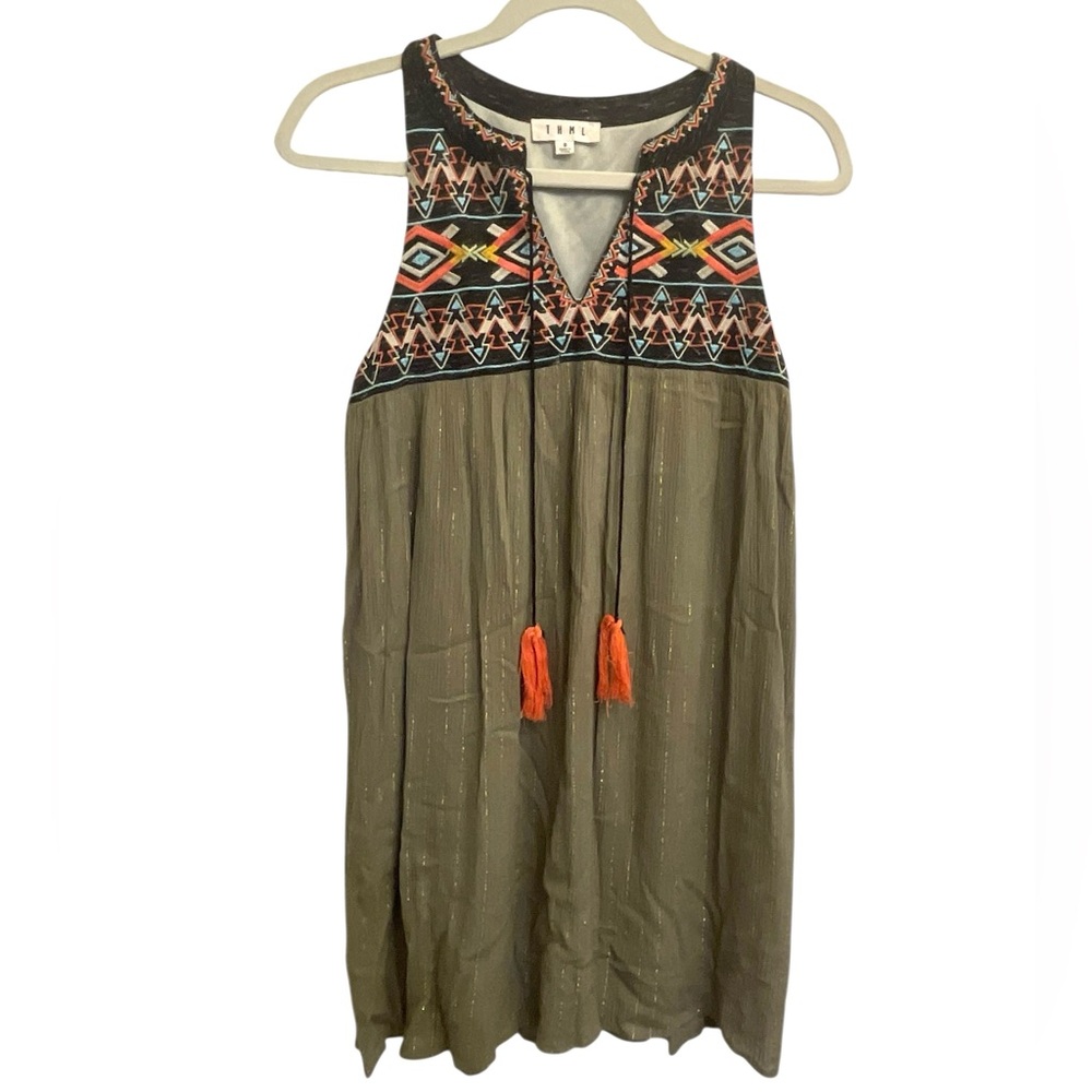 Olive green THML dress with tassels size small